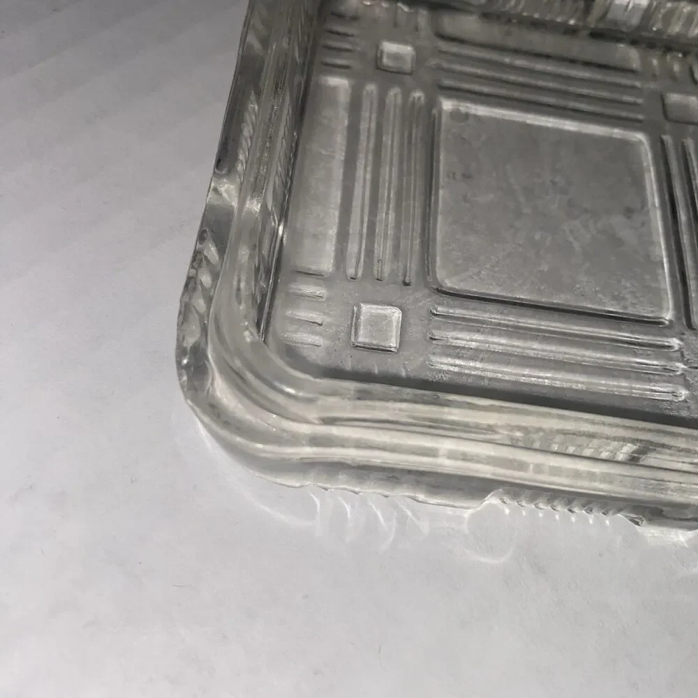 2-VTG Hazel Atlas Crisscross Clear Glass Square Refrigerator Dishes W/Lids 1930s